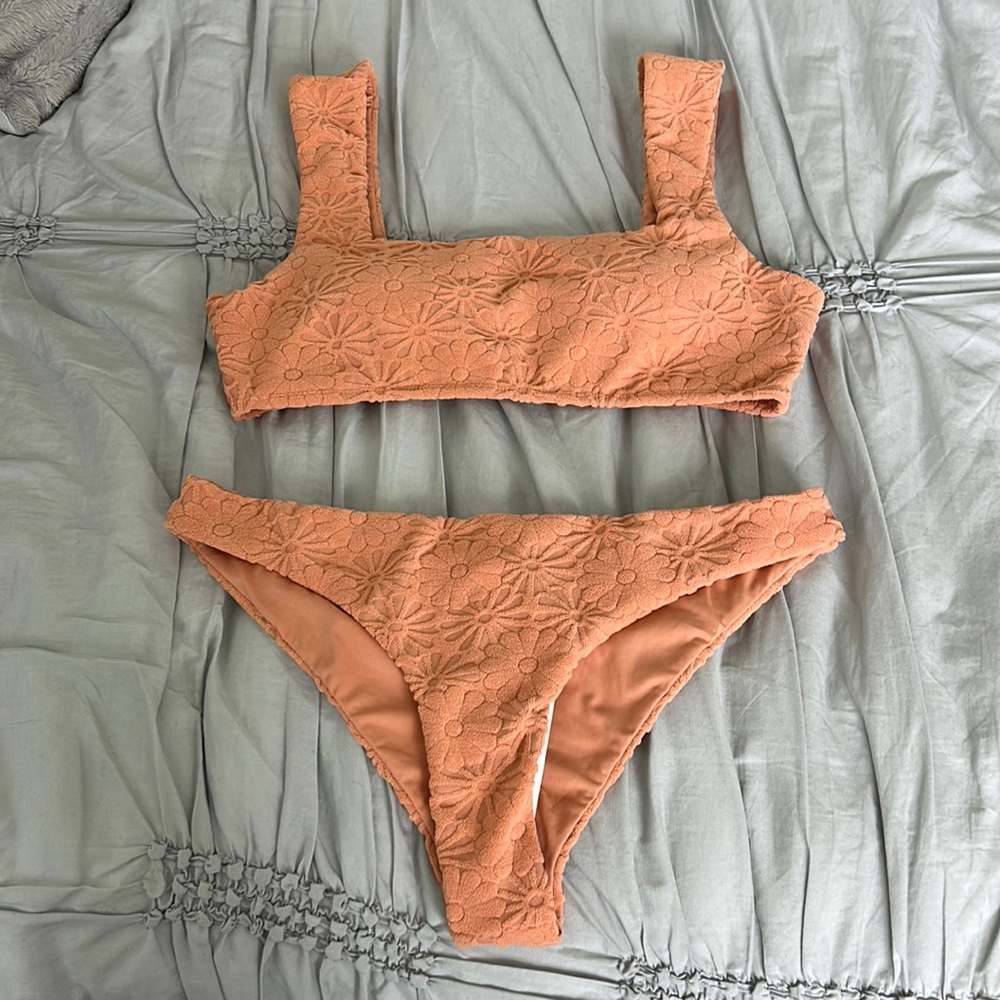 Terry cloth bikini with floral imprint